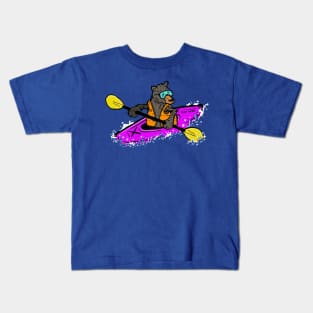 Black bear kayaking the Russian River, Bear in a Kayak Kids T-Shirt